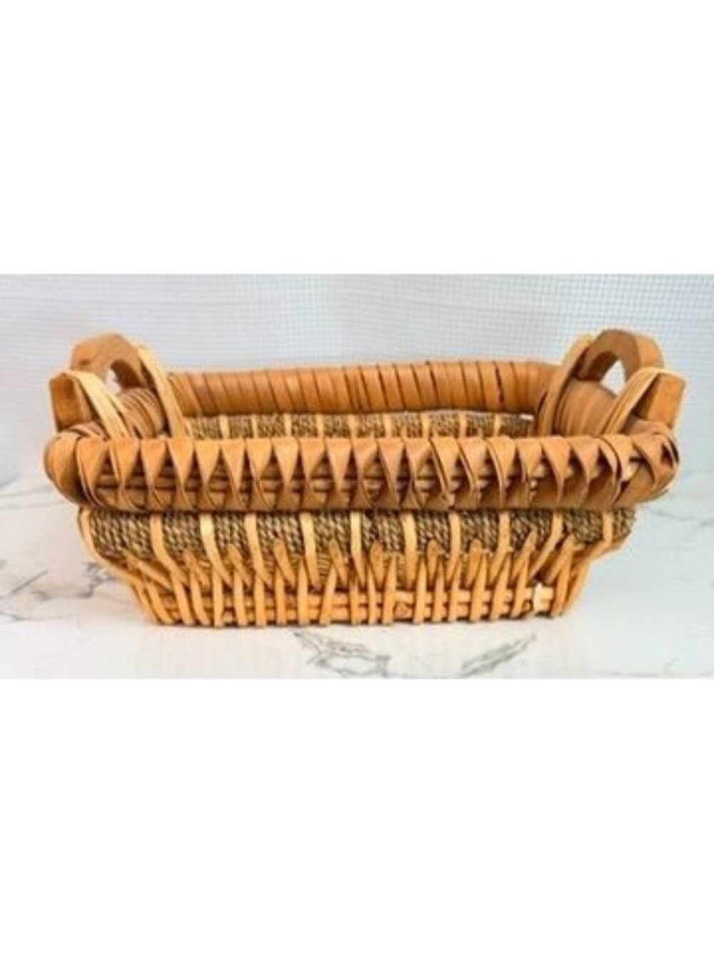 Vintage Hand Woven Splint Wood Porcupine Twist Gathering Basket Boho Rustic